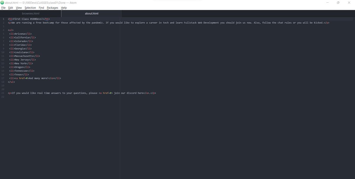 Class 1 code. First class 100Devs