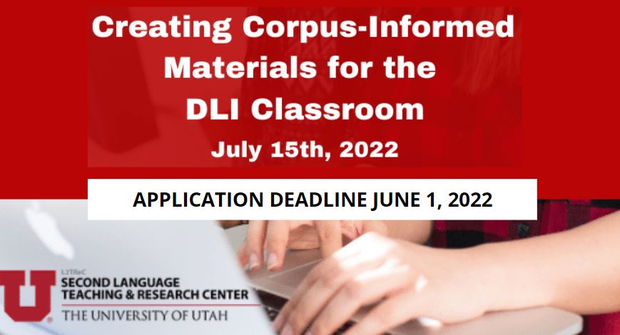 L2TReC's tweet photo. *New Application Deadline: June 1, 2022*
https://t.co/BS5Zw36SXG

Applications are open for the Creating Corpus-Informed Materials for the Dual Language Immersion Classroom

For current and future DLI teachers to create authentic teaching materials for DLI classrooms https://t.co/83pt9CfbYD