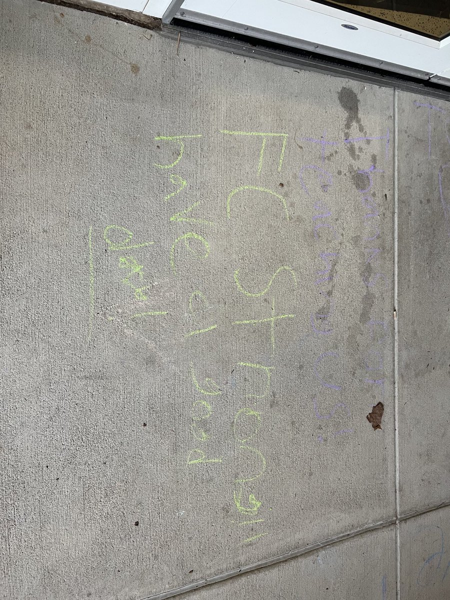 MrsSchmidtOJR's tweet photo. What a nice surprise and a great way to start the day!! Upon arriving at school yesterday we were greeted by all of these kind sidewalk chalk messages!  It made my heart very happy! #WhatMakesFCSpecial ⁦@OwenJRobertsFC⁩ https://t.co/3csqP6jpJt