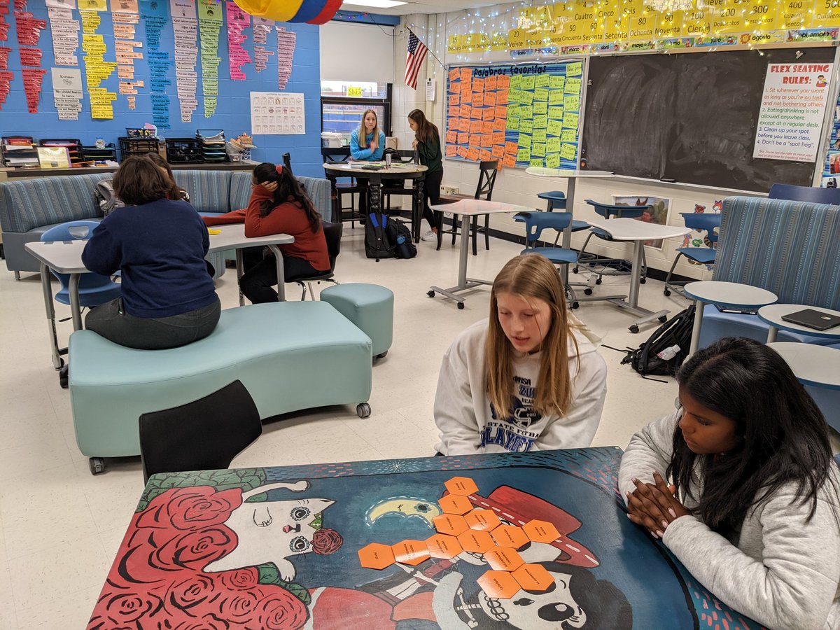 SraTowne_LZHS's tweet photo. Creativity and critical thinking are skills all students should have hoy en día. Using #HexagonalThinking, Ss had to connect different themes we've done throughout the year--from social media to immigration to health--to one another. A great culminating activity in #APSpanish 🔗 https://t.co/564jReH1Ms