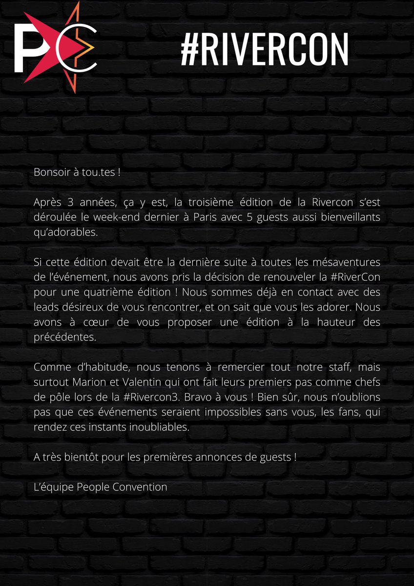 peoplecons's tweet photo. #RIVERCON | Remerciement et annonce #RiverCon4 https://t.co/9JwppVS2fE