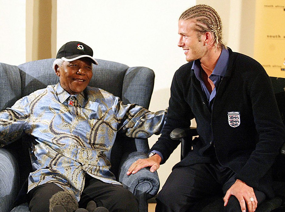 NoContextBrits's tweet photo. Throwback to when David Beckham braided his hair to meet Nelson Mandela. https://t.co/vo4nhfJHFX