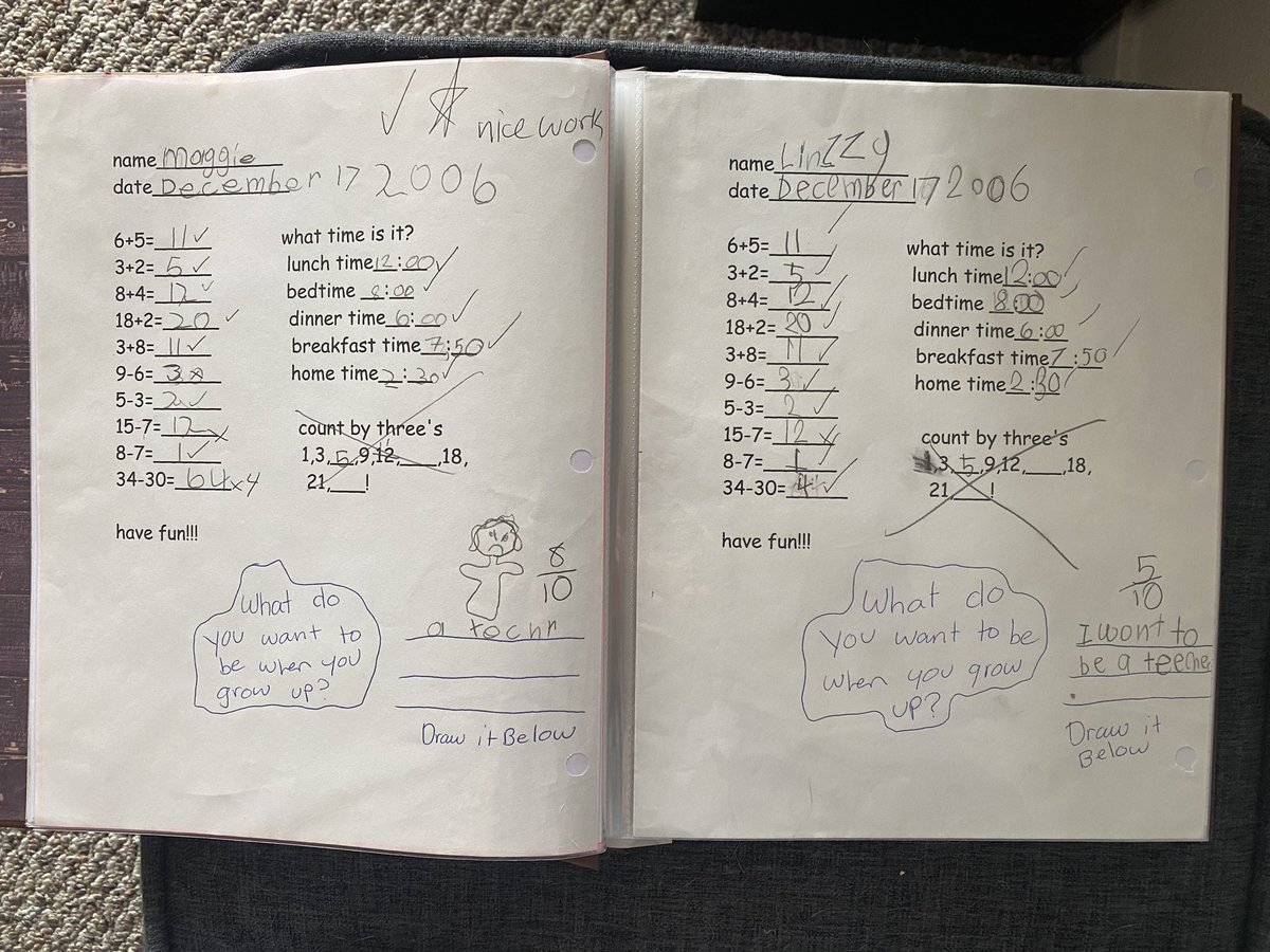 misshannuh's tweet photo. When I tell people I’ve always known I wanted to teach I usually tell the story of how I used to make my cousins and my sister “play school” with me every single time we were together. Today I found these. There was no playing. This was all business. 💀😂 https://t.co/wnR7Vmgb29