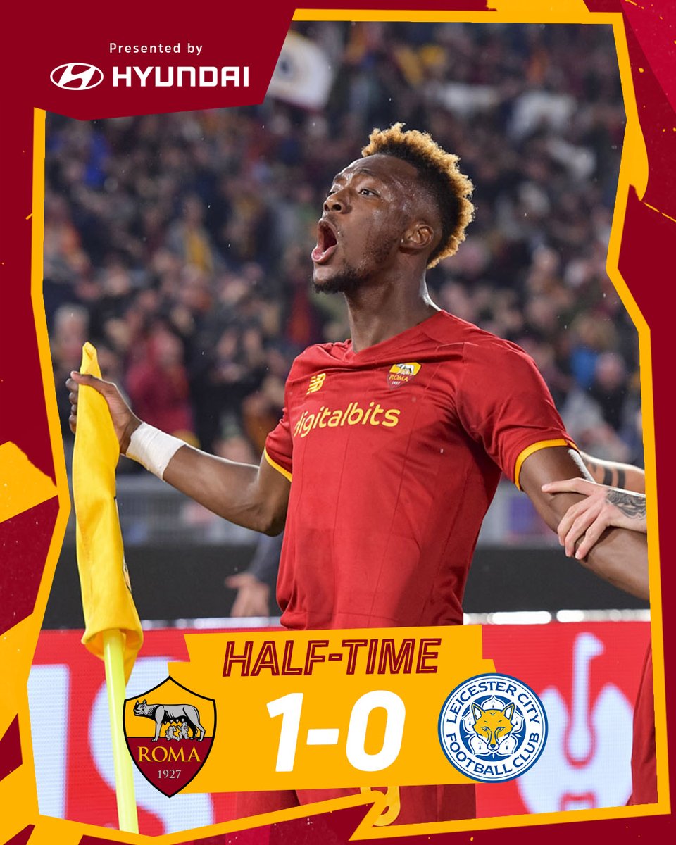 OfficialASRoma's tweet photo. Fine primo tempo. 

Siamo in vantaggio con @tammyabraham 

#RomaLCFC #UECL https://t.co/Vg1FGmLKnk