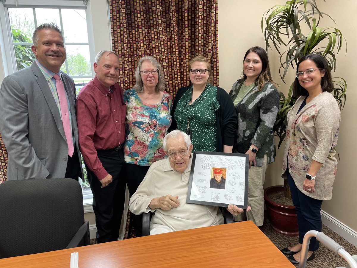 JoCoAHS's tweet photo. Today our Nutrition team celebrated & honored Max Deweese after 35 years of service volunteering for the Johnson County Home Delivered Meals program. Max officially retired after turning 101 years young. #BeLikeMax #volunteer #mealsonwheels #jocogov #homedeliveredmeals https://t.co/pju8kUjTqe