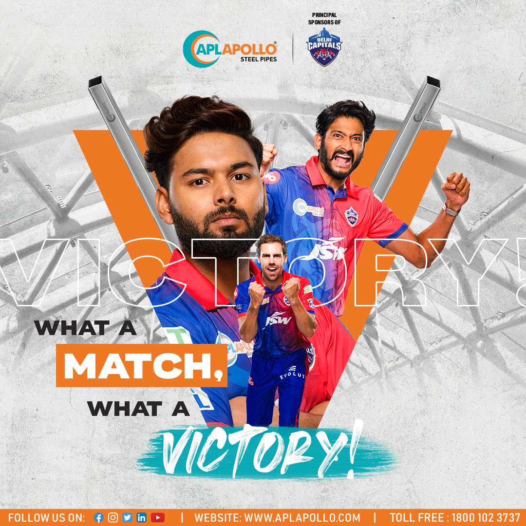 aplapollo_tubes's tweet photo. Hard work off the field, always pays off when we're on it. Thank you for supporting us.
#StayTuned for more #DelhiCapitals updates or visit https://t.co/NWNQc4rr7T for all your steel needs
#MenOfSteel #StrongerTogether #APLAPOLLOxDC #WeCraftSteel #APLApollo #DC #DCvsSRH https://t.co/gv1dbMKiJZ