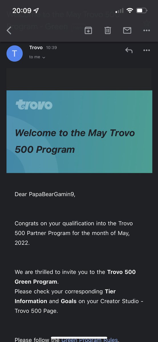 PapaBearGamin9's tweet photo. Playing catch up on the day and seen I got this today. Thanks for all the support especially for the final week of April to get me over the line. The community we have created over @trovolive is one in a million and we are still growing. You are all awesome. #trovopartner #trovo https://t.co/v5dyibMDS2