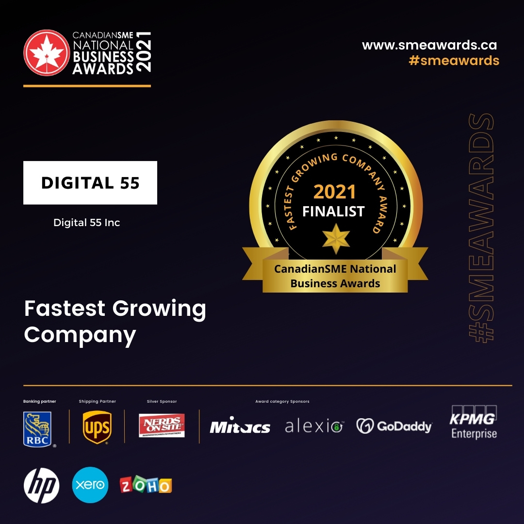 digital_55's tweet photo. Two massive wins! Finalist for both Fastest Growing Company and Entrepreneur of the Year at this years @canadian_sme awards 👏 https://t.co/dQNkjmENpV