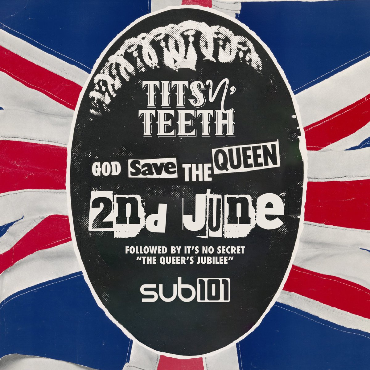 eventswithtnt's tweet photo. Dearest reader, it is with great pleaser that we cordially invite you to TITS N’ TEETH JUBILEE SPECIAL: GOD SAVE THE QUEEN on 2nd June. Tickets are on sale now via https://t.co/06e1dmVp2C. https://t.co/fHhCpZ2XZl