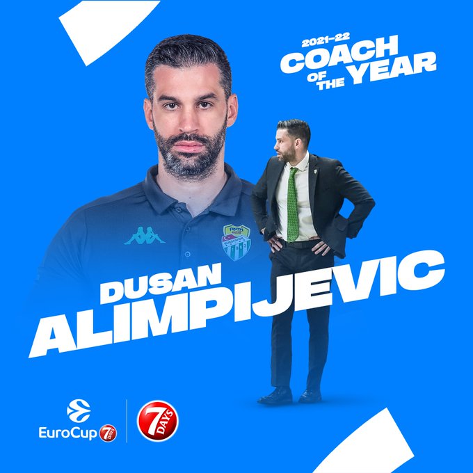 Danielbm200's tweet photo. Dusan Alimpijevic, técnico del @BsBasketbol, logra el premio al mejor entrenador de la Eurocup 2021-2022.
Se convierte en el más joven en ganarlo con sólo 36 años.

Gran temporada la del coach serbio en el equipo turco llevándolo hasta la final.

Foto: @EuroCup https://t.co/6qGguh3wcP