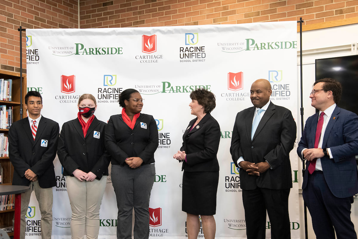 Very fortunate to have such strong partnerships with <a href="/uwparkside/">UW-Parkside</a> and <a href="/carthagecollege/">Carthage College</a> and <a href="/heracinecounty/">Higher Expectations</a>! Today we launched an Education Pathway Initiative that will help RUSD students earn up to a full semester of college credit and guaranteed admission. 
#Partnering4Students