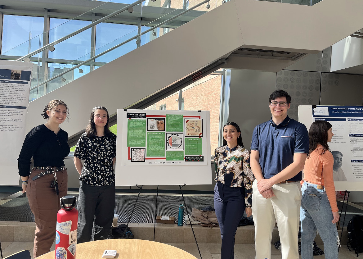 RWU_SAR's tweet photo. On 4/21, the #freenasserbinghaith team presented Dr. bin Ghaith's case at RWU's SASH.
We were able to outreach to students, professors &amp; parents about his case and promote academic freedom. 
#freeuae5 #scholarsinprisonrwu #scholarsinprison #scholarsatrisknetwork #academicfreedom https://t.co/SskPyaGW75