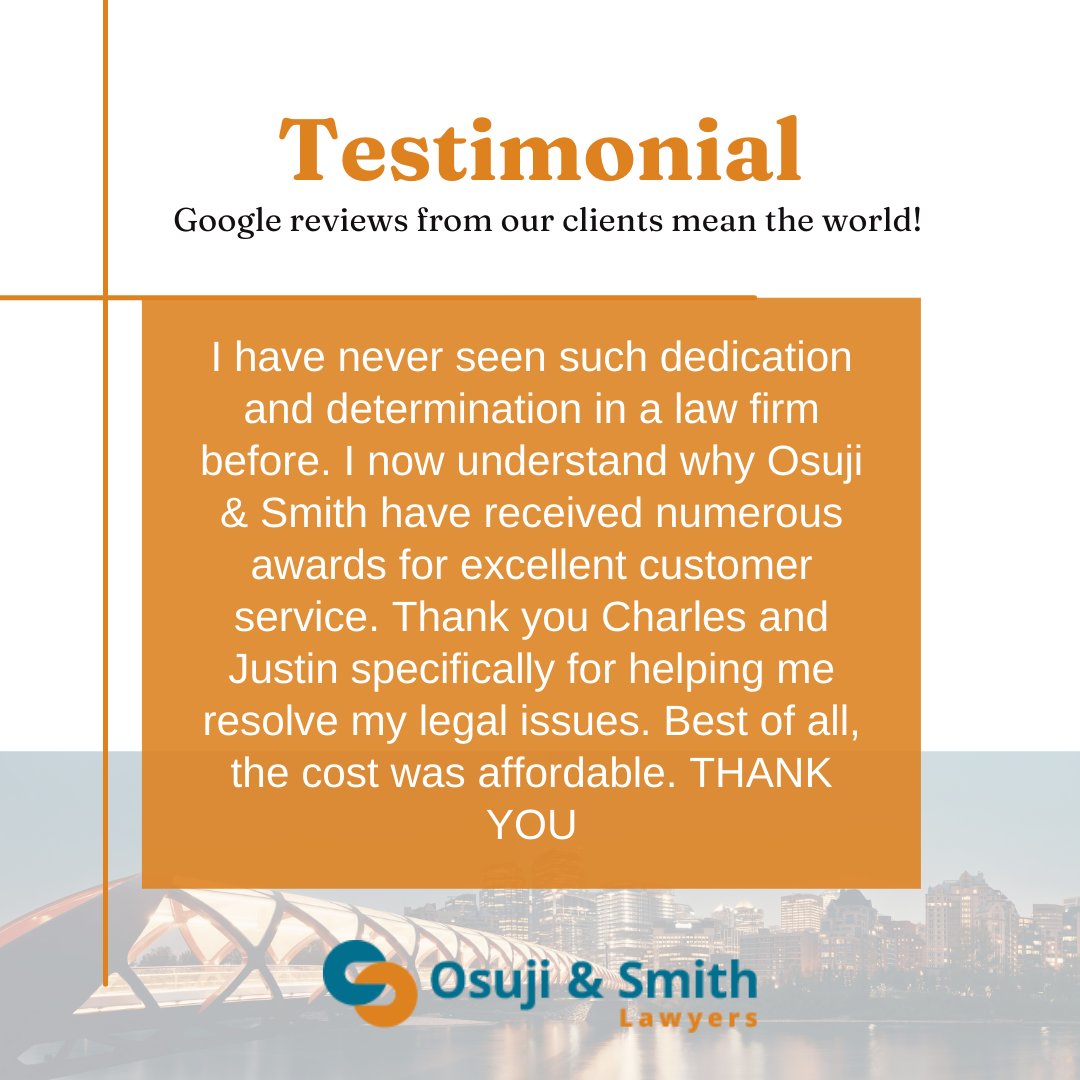 OsujiandSmith's tweet photo. ❤️ Still wondering why our firm is different? Here's another testimonial from a satisfied client. 

If you are still looking for a lawyer that you can rely on and trust, look no further. https://t.co/wzyq95jQLp

#yyclawyers #yyclaw #yycnow #calgaryliving #yyc #calgarylawfirm https://t.co/Mf4NUVrvTP