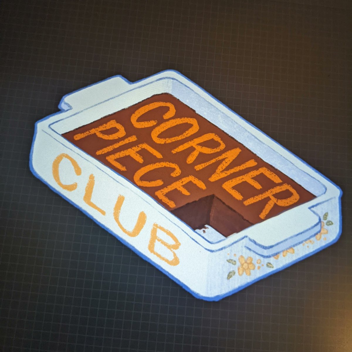 JordanPhllpsArt's tweet photo. I've kind of bothered myself by putting brownies in a ceramic dish. It's cuter, but not the best choice for making brownies IRL... so I'm gonna play around with a metal pan version. Maybe I'll put a lasagna in the ceramic dish..? Am I overthinking it? #stickerdesign https://t.co/rlGBqTBJ1Y