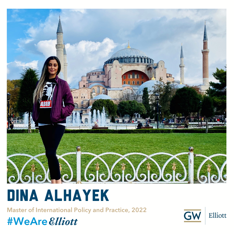 With years of experience at <a href="/salesforce/">Salesforce</a> &amp; <a href="/awscloud/">Amazon Web Services</a> Dina Alhayek came to <a href="/mippgw/">MIPP Program at GW</a> to learn how the #tech &amp; #policy worlds could work together to advance #sustainability, #security, and #peacebuilding. Learn more in her #WeAreElliott profile! ow.ly/80oM50IXrbf