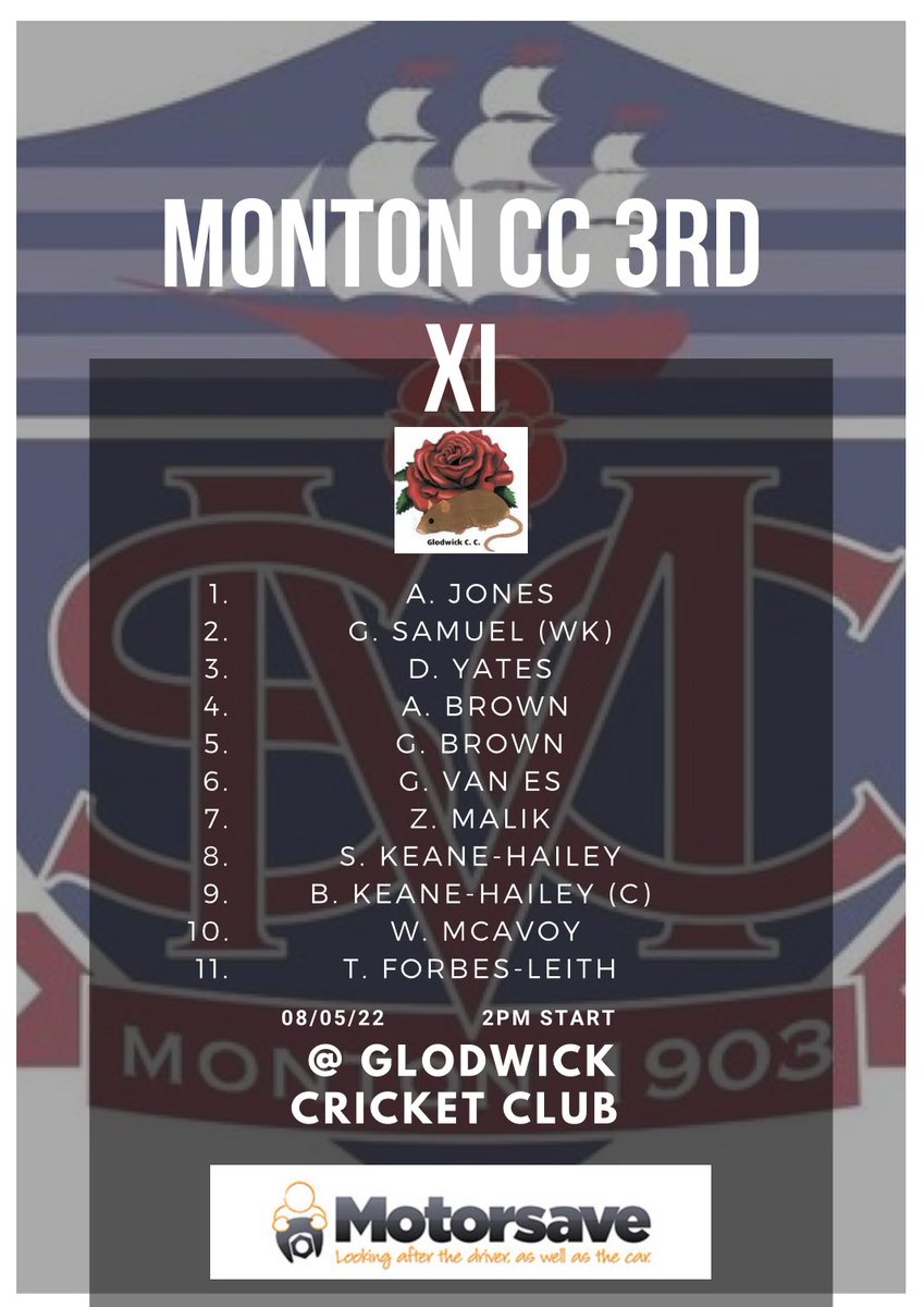MontonCC's tweet photo. Our @MotorsaveLtd line ups for this weekend... senior debuts for Cassidy and Bailey in the 4ths and club legend Tommy Leary plays in his 24th season for the club 👏 https://t.co/OAyOfDnqFn