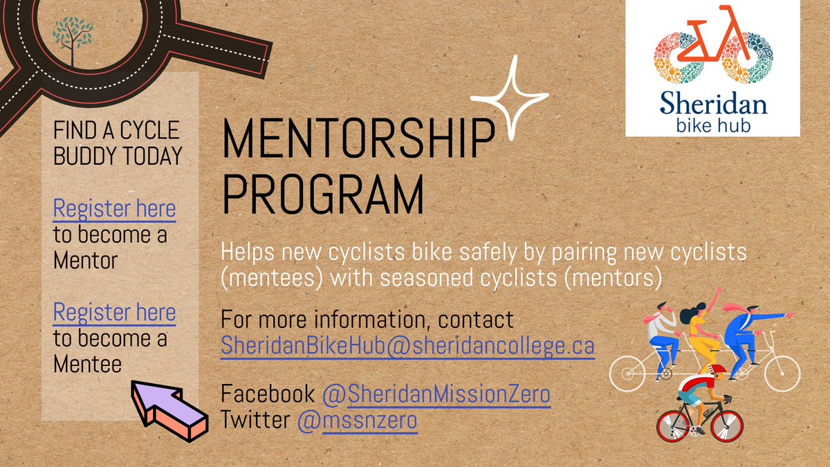 mssnzero's tweet photo. Hello Sheridan students &amp; employees! If you live in Mississauga or Brampton, find a bike buddy by registering at 🚲 —

Mentee: https://t.co/bp6uFs9tBv
Mentor: https://t.co/7RIBLZaYpM https://t.co/gnYfFGHJf5