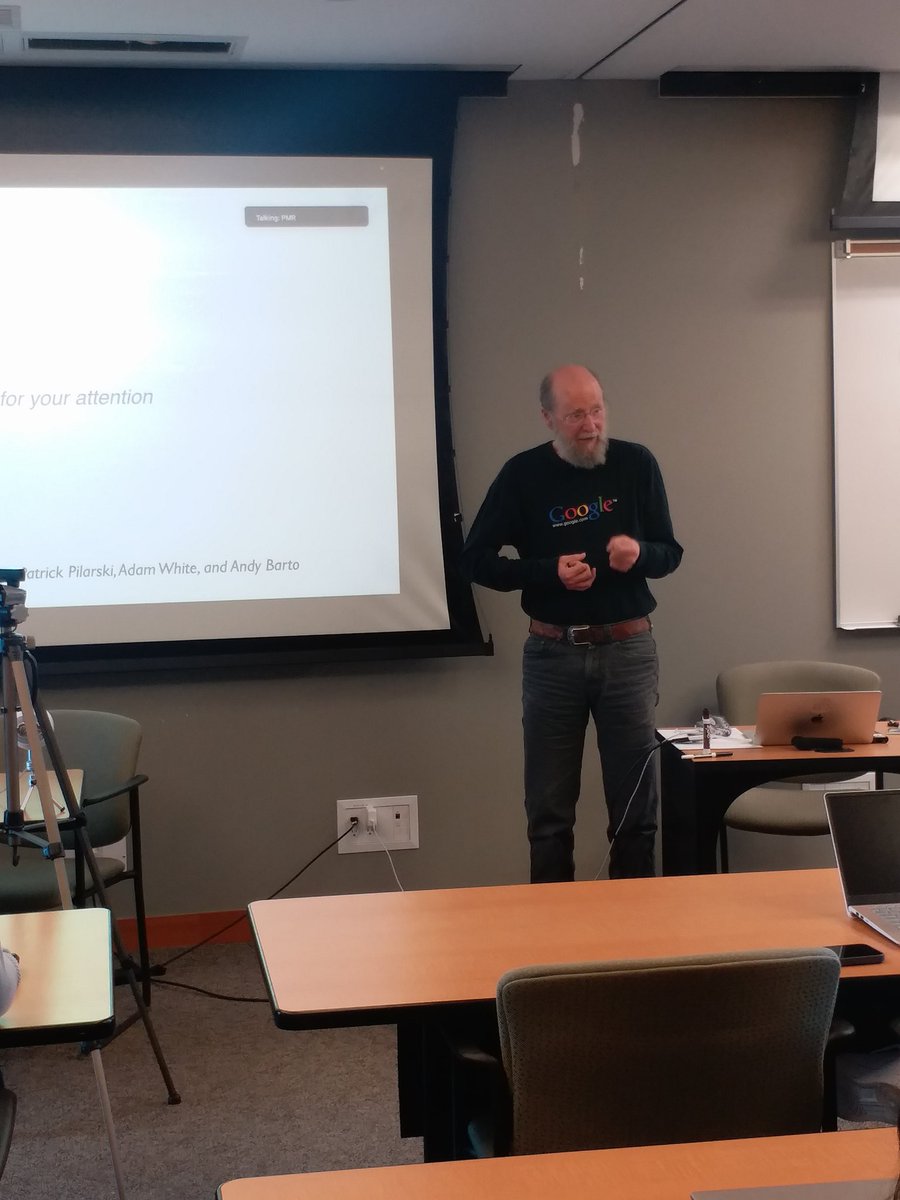 awshehata's tweet photo. Rich Sutton delivering a keynote to the @UA_SMARTNetwork @NSERC_CRSNG CREATE workshop @UAlberta hosted by the BLINC lab @BlincDev https://t.co/1SvFdAcghu