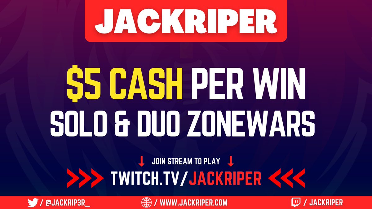 JACKRIP3R_'s tweet photo. 💰$5 PER WIN CASH ZONEWARS

📌  Solos &amp; Duos 
✅ Follow + RT to enter

🔴 LIVE NOW, JOIN TO PLAY👇
- https://t.co/drIRYeThGt https://t.co/rFRXKhBedh
