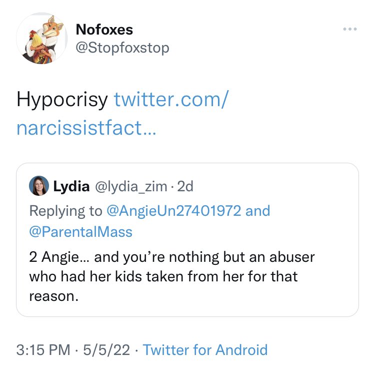 lydia_zim's tweet photo. Love when #abusers and #narcissists reveal themselves. Victimizing those who had to deal with #ParentalAlienation and #pathologicalparenting Talk about hypocrisy? https://t.co/fFZMOpoxR5