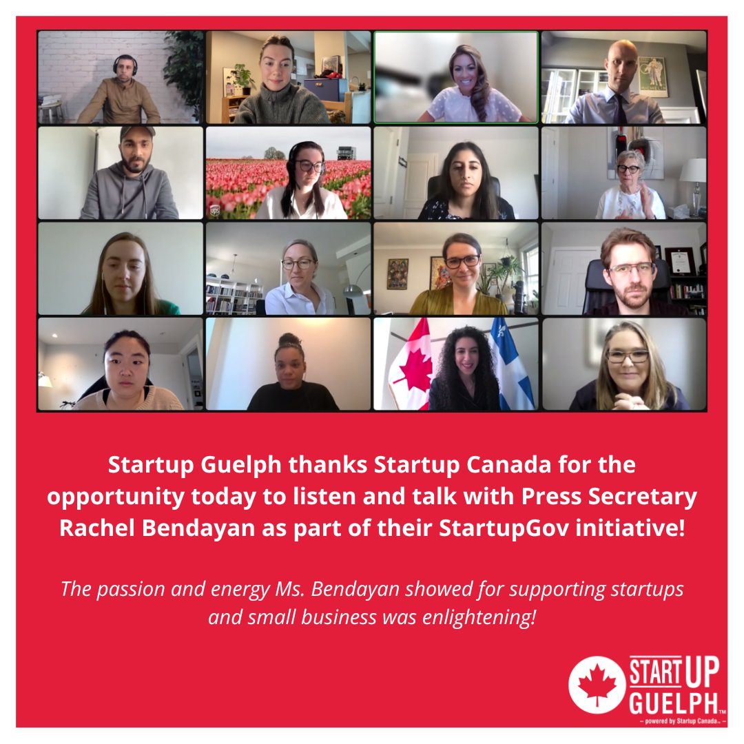 Startup Guelph thanks @StartupCanada's #StartupGov initiative for the opportunity to listen and talk with Press Secretary @RachelBendayan earlier today. The passion and energy Ms. Bendayan showed for supporting #startups and #smallbusiness was enlightening. #gratitude #startups