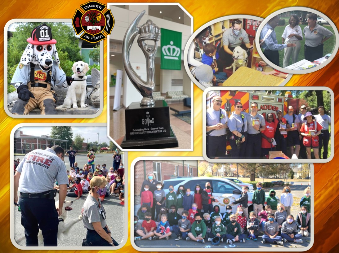 charlottefire's tweet photo. Congratulations to your Fire & Life Safety Education Team -recognized by @CLTgov Annual "Govies" for Outstanding Work! #600thirdgradeclassrooms #DogsoftheCFD #CatTheFireDog #FireEducation #SmokeAlarmsSaveLives #CFDPRIDE #cfdstrong https://t.co/cKBjtluFEf
