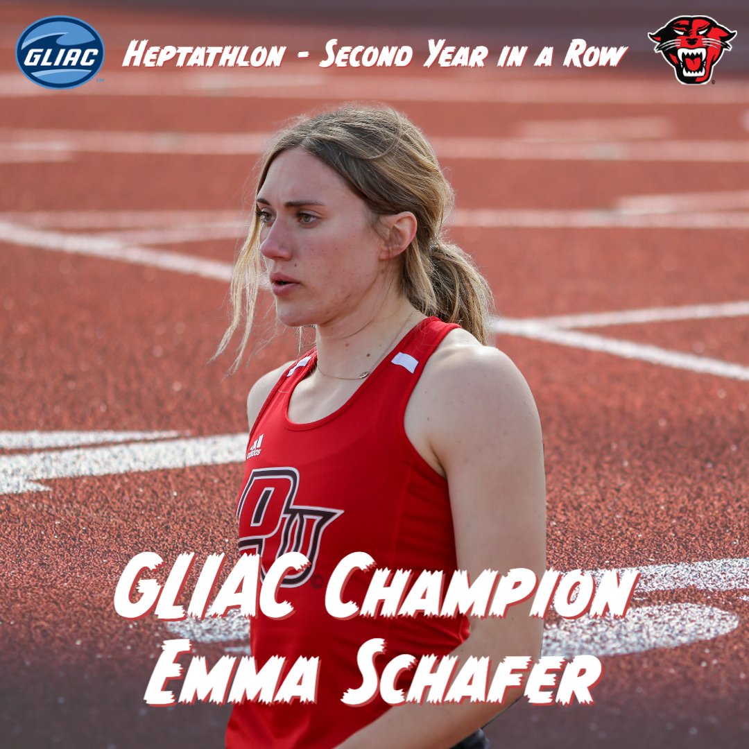 DUAthletics's tweet photo. Track and Field News

For the second year in a row, Emma Schafer has captured the heptathlon title at the GLIAC Outdoor Championships. Schafer totaled 5,107 points to establish a new PR. She is currently sixth in NCAA D2. #DUingWork https://t.co/Wi4wXTMZjT