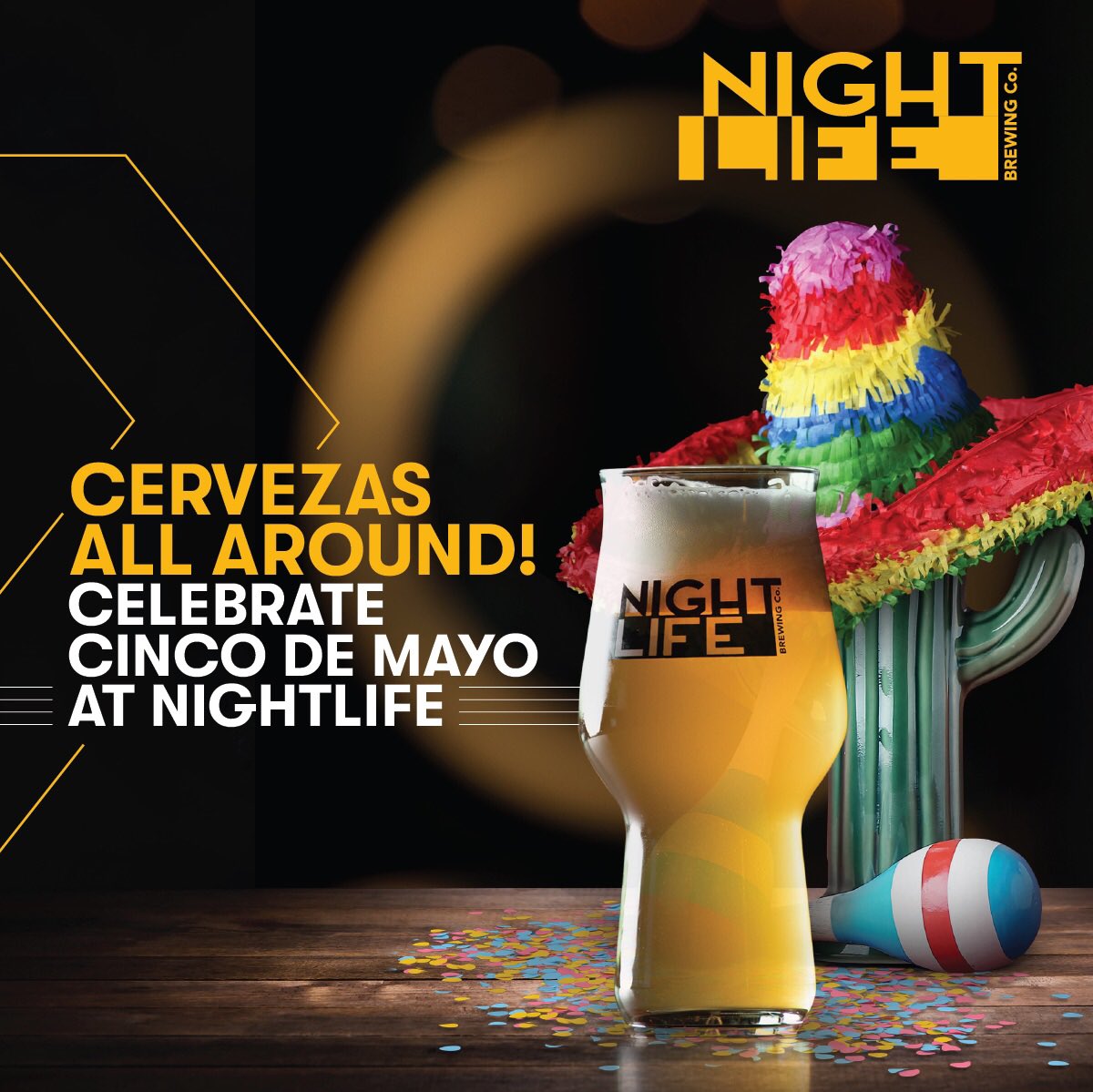 NightLifeBrew's tweet photo. Sip on a Flaming Piñata (Lager base infused with Mezcal and Chile de Árbol) - our newest NightLife craft brew – all weekend long for our Cinco de Mayo Celebration!

Thursday through Sunday, enjoy live music and cervezas.

Seize the celebration. Seize the night.

#NightLifeBrewery https://t.co/AtoWcydj7t