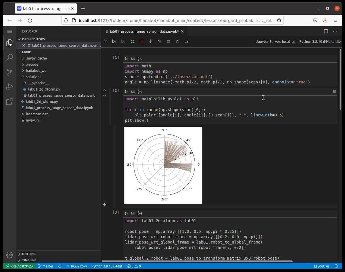 HackHadabot's tweet photo. Want to dive deeper into the seminal textbook Probabilistic Robotics? Watch @wolfram_burgard and @DrCABerry MOOC lessons. Then implement, learn probabilistic #robotics concepts using #ros2 #python with @HackHadabot lab exercises - https://t.co/vfDCTMBwhz https://t.co/uYAKSkT854