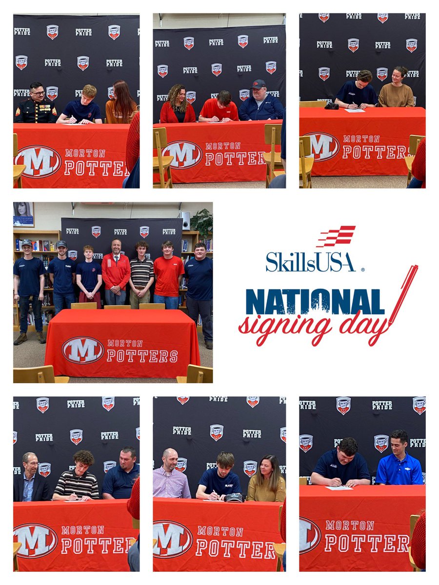 MrsAdolphson's tweet photo. Congratulations Potters! 6 students proudly signed for National Trades day! Marines, Production Welders, &amp; Auto Technicians‼️#SkillsUSANationalSigningDay #ClayNation #PotterPride #Classof2022 #SkillsUSAIllinois https://t.co/S6ijzgrJJx