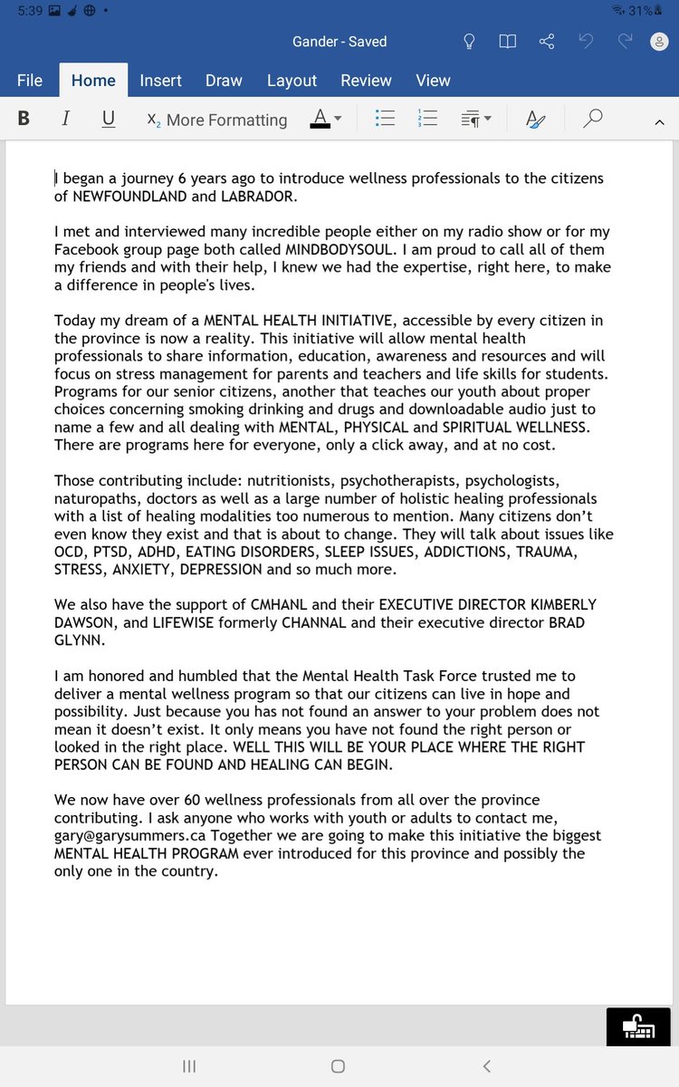 garysummersnl's tweet photo. It is now official. The Mental Health Initiative I have been involved in was announced today at the MUNICIPALITIES NL annual symposium in Gander on May 5th. I was there as part of the announcement. See the announcement below. https://t.co/FZiBEroOEd