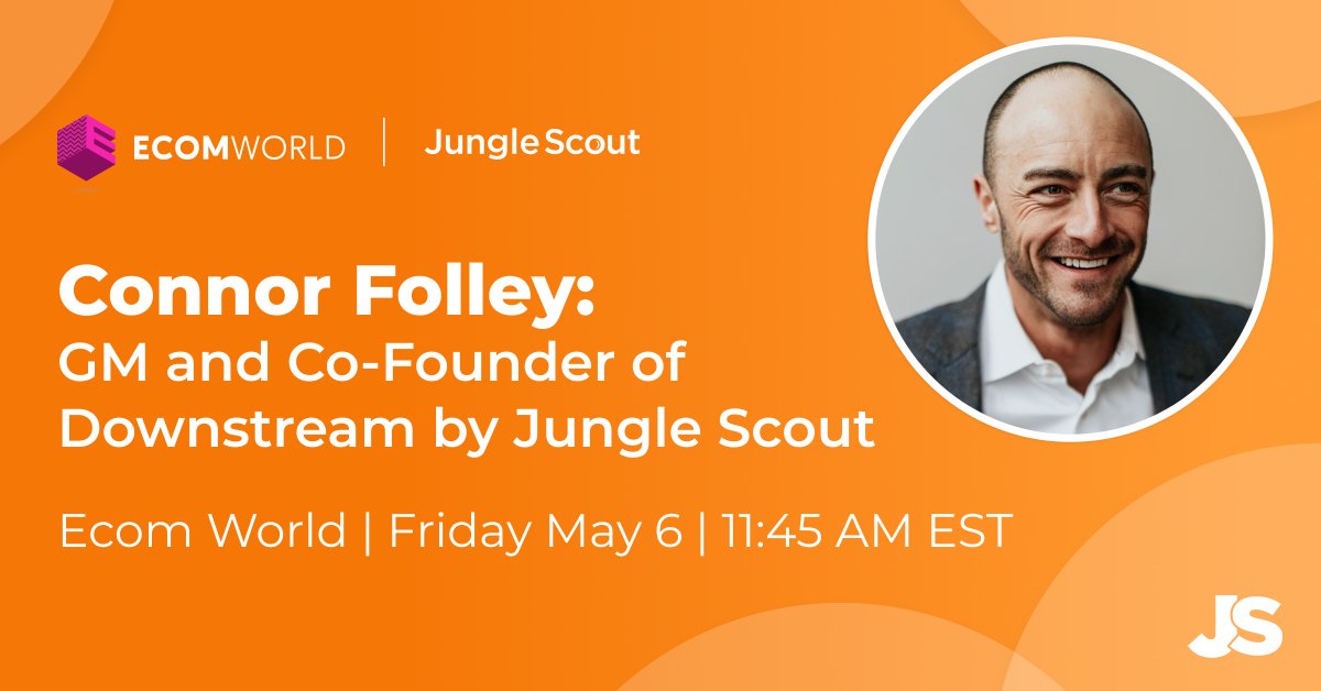 junglescout's tweet photo. Connor Folley, GM and co-founder of Downstream by Jungle Scout, speaks tomorrow at @EcomWorldConf. Tune in for tips on Amazon optimization, leveraging Amazon as a brand platform, and a live Q&amp;A session.

Are you attending #ecomworld2022? 

https://t.co/Ofo3J1XtPC https://t.co/dfZZYh5vkd
