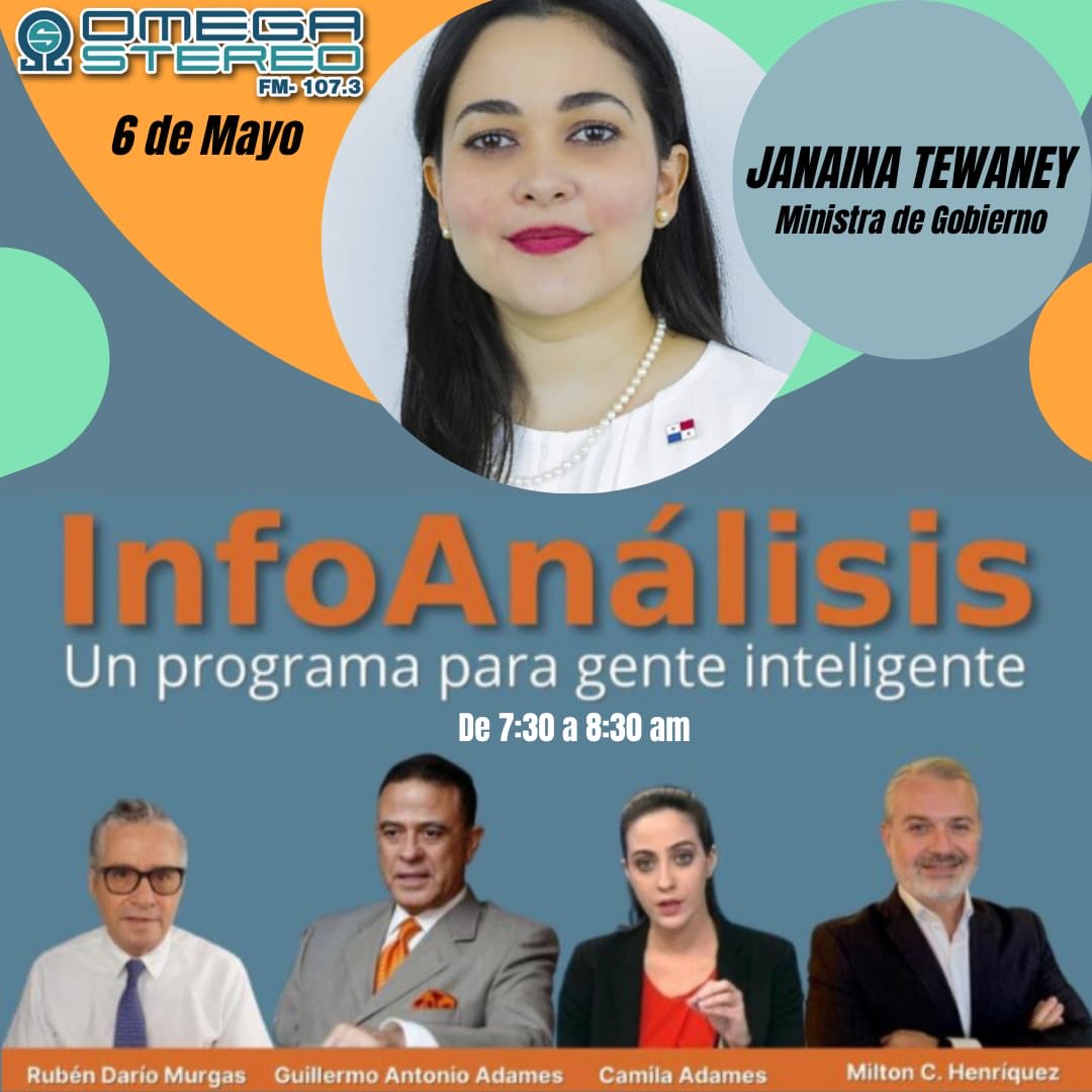 InfoanalisisOS's tweet photo. Mañana tendremos como invitada en ⁦@InfoanalisisOS⁩ a la Ministra de Gobierno ⁦@JanainaGob⁩ . Los esperamos a las 7:30 am por ⁦@omegastereo1073⁩ 
⁦@MinGobPma⁩ https://t.co/afe9OrPGnU