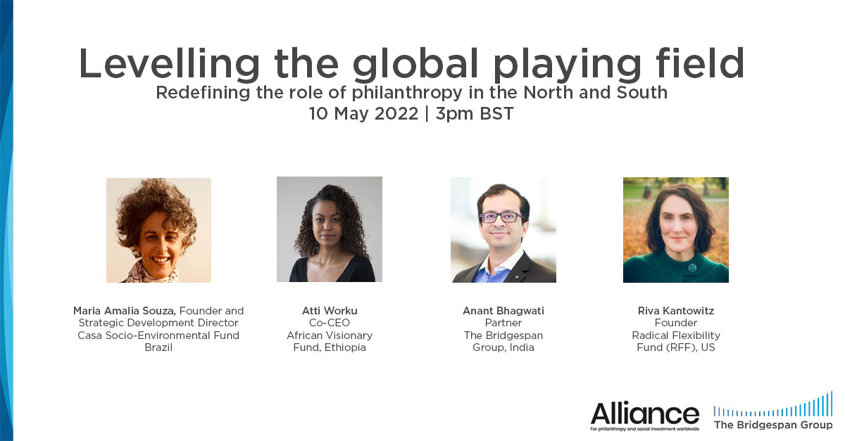 BridgespanGroup's tweet photo. 💻 Join us for an @alliancemag digital event, Levelling the global playing field: ​​​​​​​Redefining the role of #philanthropy in the North and South (May 10) https://t.co/BlnxpXBOLw

Ft. @AttiWorku of @TheAVFund, @RKantowitz, @mariamaliasouza, &amp; Bridgespan Partner Anant Bhagwati https://t.co/biDi0R67PG