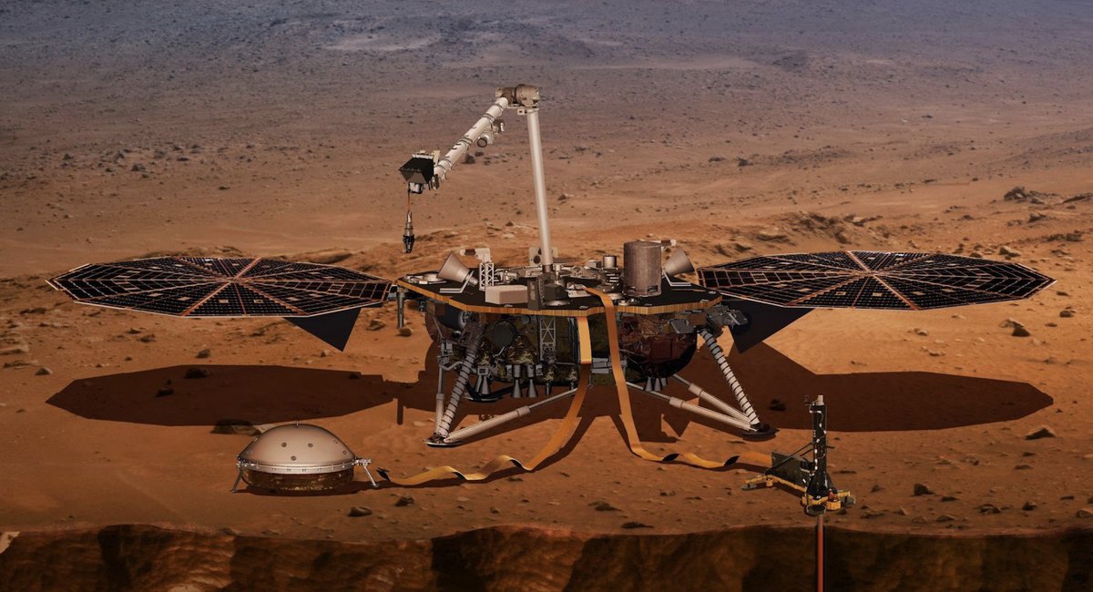 CosmosNostrum's tweet photo. El 5 de mayo de 2018, hace hoy 4 años, se lanzaba la misión InSight para estudiar la evolución geológica temprana de Marte. Poco después de su llegada, su instrumento SEIS hacia historia al proporcionar las primeras mediciones sísmicas del planeta rojo. https://t.co/28SSmhPAhr