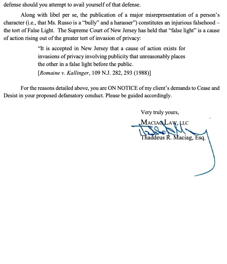 You do this for a little while, you're going to get cease & desist letters every so often. I've only gotten a handful, but this is the first time prior to publishing anything. This attorney seems to believe any anonymous allegations are automatically defamation.🤔 #Bayonne