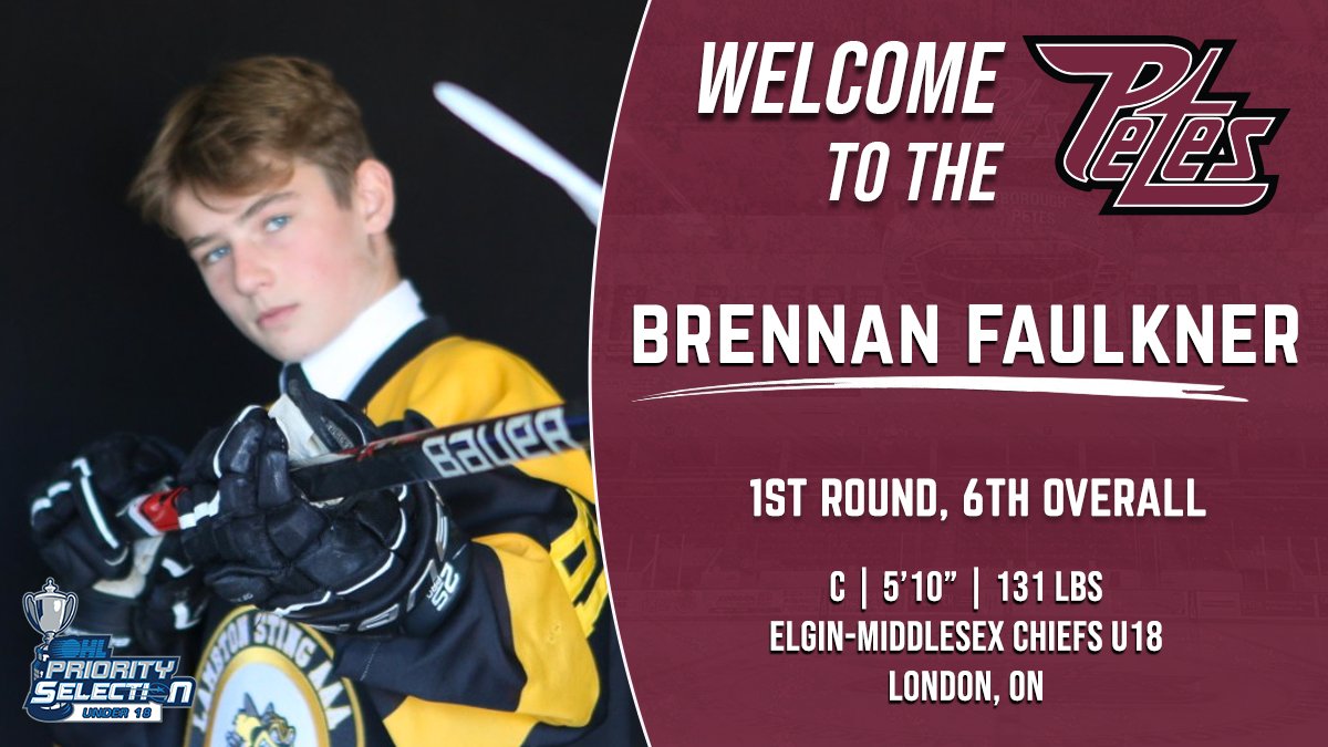 With the sixth overall pick in the 2022 #OHLU18Draft, we're proud to select Brennan Faulkner from the Elgin-Middlesex Chiefs!