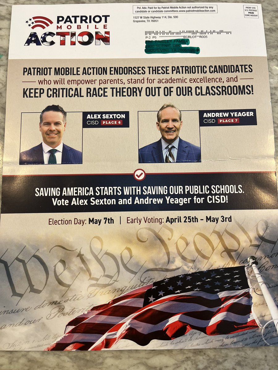 Southlake, Keller,Richardson &amp; Highland Park ISD’s alt-right candidates reaping BIG $$ of campaign donations from outside Texas. Explains expensive campaign ads in my mail box⤵️
END GAME:Defunding public schools &amp; tax-dollars for religious-schools
<a href="/MomsAGAbbott/">MothersAgainstGregAbbottPAC/MothersforDemocracyPAC</a>
<a href="/pastors4txkids/">Pastors for Children</a>