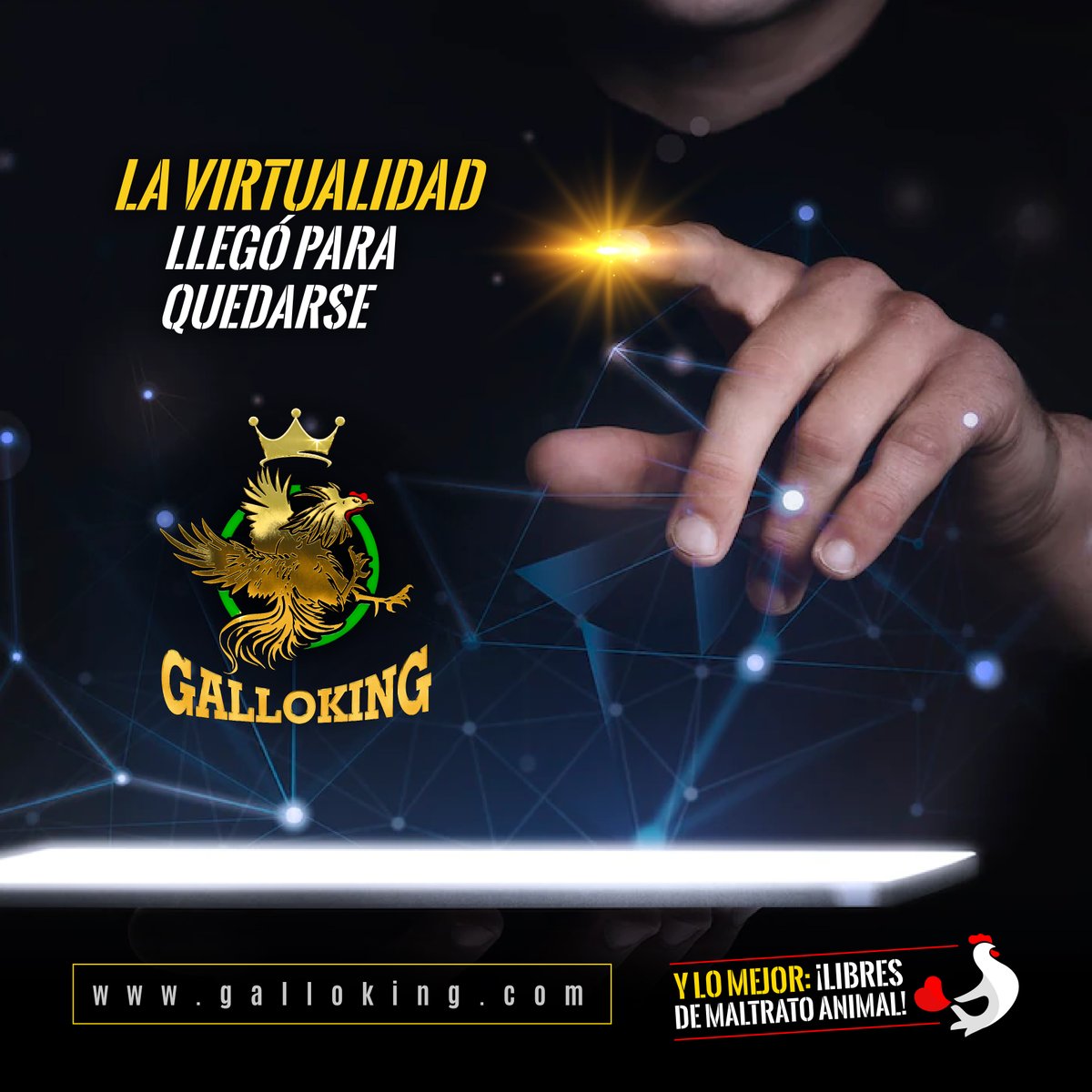 Por eso en GalloKing ahora podrás disfrutar de las apuestas de peleas de gallos ¡virtual!, completamente libre de maltrato de animal.

#GalloKing #BienestarAnimal #Gallos #ApuestasVirtuales #GanarDinero #Diversion #Virtualidad