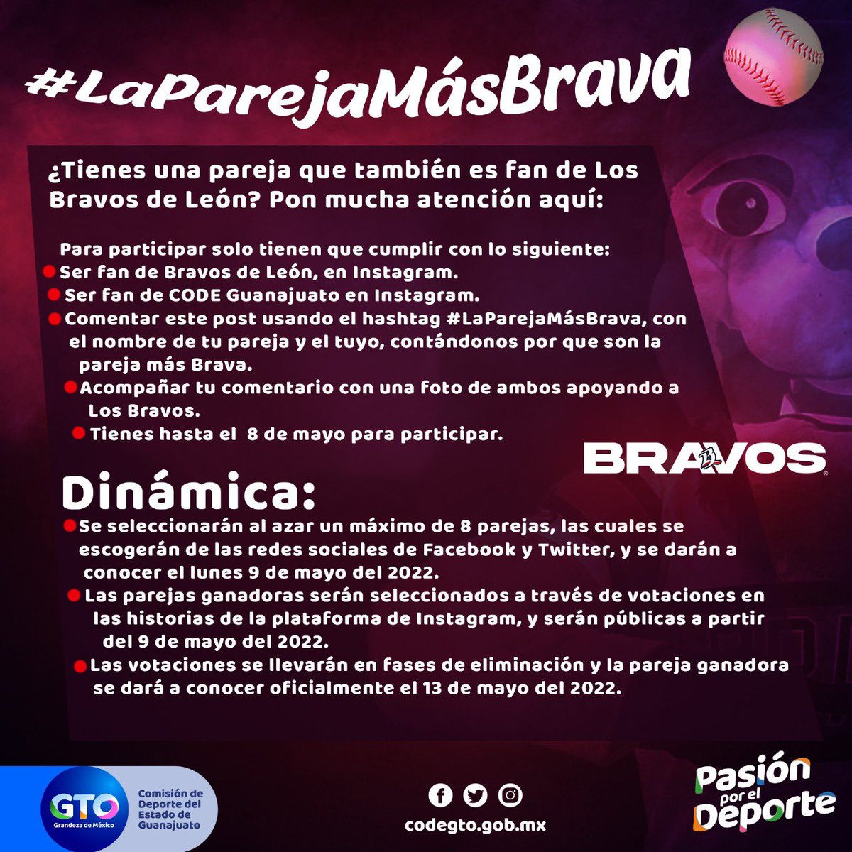 deportegente's tweet image. ¡Atención #CODEfan y fans de Bravos de León! ⚾️🦁
¿Eres de los que va en pareja a La Fortaleza? 
@NacimosBravos y CODE tienen un kit de regalo para #LaParejaMásBrava, pon mucha atención y participa para ganártelo.
Checa las bases del concurso aquí 👇🏼