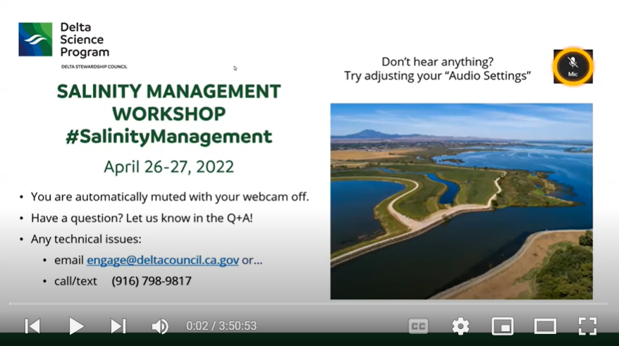 DeltaCouncil's tweet photo. Missed last week's #SalinityManagement Workshop or just eager to revisit the excellent #scicomm discussions?
A recording is available now on our @YouTube ➡ https://t.co/Ogp9MysMBq. https://t.co/IeoqIRhnv4