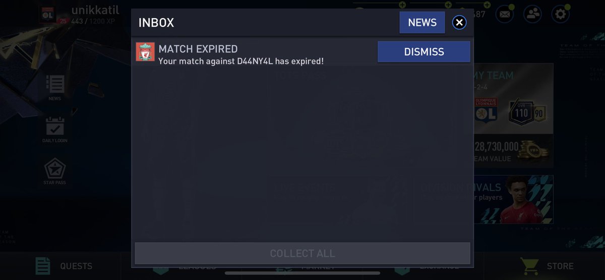 Unikosrs's tweet photo. @EAFIFAMOBILE Was win 4-1 at 71 minuts i got disconnected and  no give me rewards lose or win this not fair i use alot money @EAFIFAMOBILE https://t.co/cY7Vu8hEVU