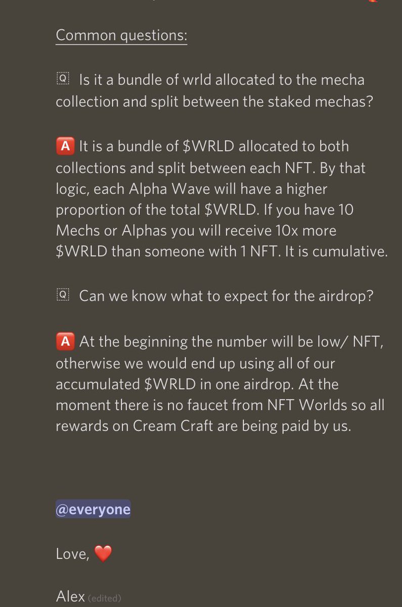 creepycreams's tweet photo. The snapshot for our first $WRLD airdrop will be on Thursday, May 12th for Alpha Wave and Mecha Melter Holders 

Your NFTs must be UNLISTED or STAKED to be eligible 

These drops will increase through renting, staking, and Cream Craft, as they all generate $WRLD. 

So be patient! https://t.co/E8KStoqWej