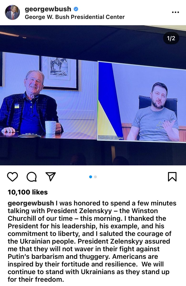 President Bush spoke with ⁦<a href="/ZelenskyyUa/">Volodymyr Zelenskyy / Володимир Зеленський</a>⁩, whom he called “the Winston Churchhill of our time“