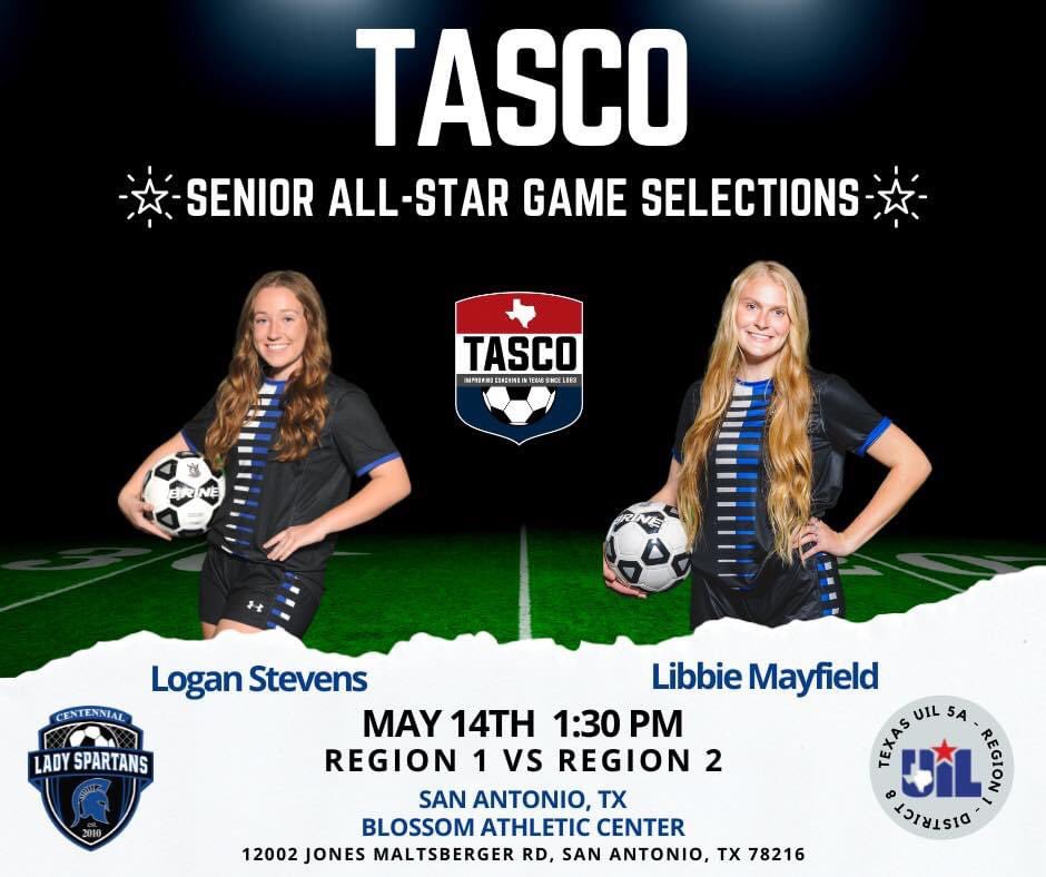 Congratulations to <a href="/logan_stevens17/">logan</a> for earning a spot in the TASCO Region 1 All-Star game in San Antonio!!   What a great way to end your senior year.   We are so proud of you! 
<a href="/CHSLadySpartans/">Lady Spartan Soccer</a> @McMurryWSoccer