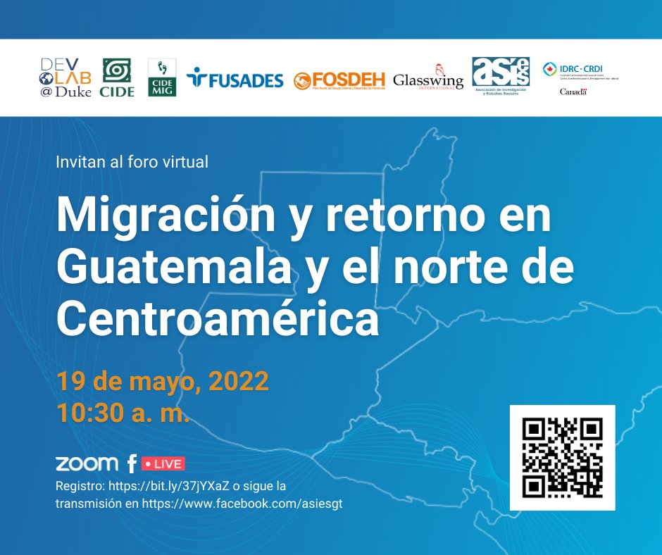 Diego Romero (@d_jromero) on Twitter photo El jueves 19 de mayo estaremos compartiendo resultados de un projecto de <a href="/DevLabDuke1/">DevLab@Duke</a> sobre migración de retorno con <a href="/gabrielanagle/">Gabriela Nagle Alverio</a> en un evento organizado en conjunto con <a href="/ASIES_GT/">ASIES Guatemala</a> y con participación del CIDE, <a href="/fusades/">Fusades</a>, <a href="/fosdeh/">FOSDEH</a> y <a href="/GlasswingInt/">Glasswing</a> El jueves 19 de mayo estaremos compartiendo resultados de un projecto de <a href="/DevLabDuke1/">DevLab@Duke</a> sobre migración de retorno con <a href="/gabrielanagle/">Gabriela Nagle Alverio</a> en un evento organizado en conjunto con <a href="/ASIES_GT/">ASIES Guatemala</a> y con participación del CIDE, <a href="/fusades/">Fusades</a>, <a href="/fosdeh/">FOSDEH</a> y <a href="/GlasswingInt/">Glasswing</a>