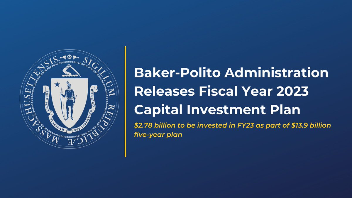 MAGovArchive's tweet photo. Today, our administration released its FY23 Capital Investment Plan, which will provide $2.78B in state bond cap spending to support MA's long term economic development, as well as fund improvements to how state government serves its constituents. https://t.co/VJSmiaO1VQ