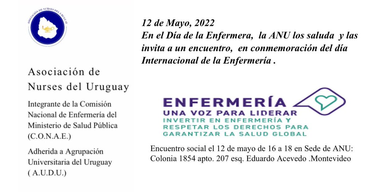 Estimados colegas, este 12 de mayo, para celebrar el día de la Enfermería, nos estaremos reuniendo en la sede de la ANU.
Debajo encontraran invitación  👇 los esperamos.