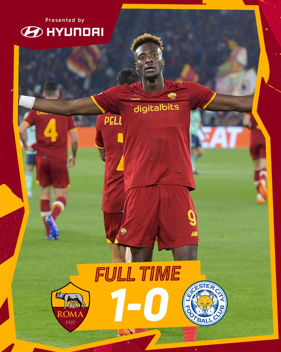 OfficialASRoma's tweet photo. TRIPLICE FISCHIO! 

SIAMO IN FINALE! SIAMO IN FINALE! SIAMO IN FINALE! 

DAJE ROMA DAJE! DAJE ROMA DAJE! DAJE ROMA DAJEEEEEE! 💛❤️

#RomaLCFC #UECL https://t.co/1dx2ZG3cyo