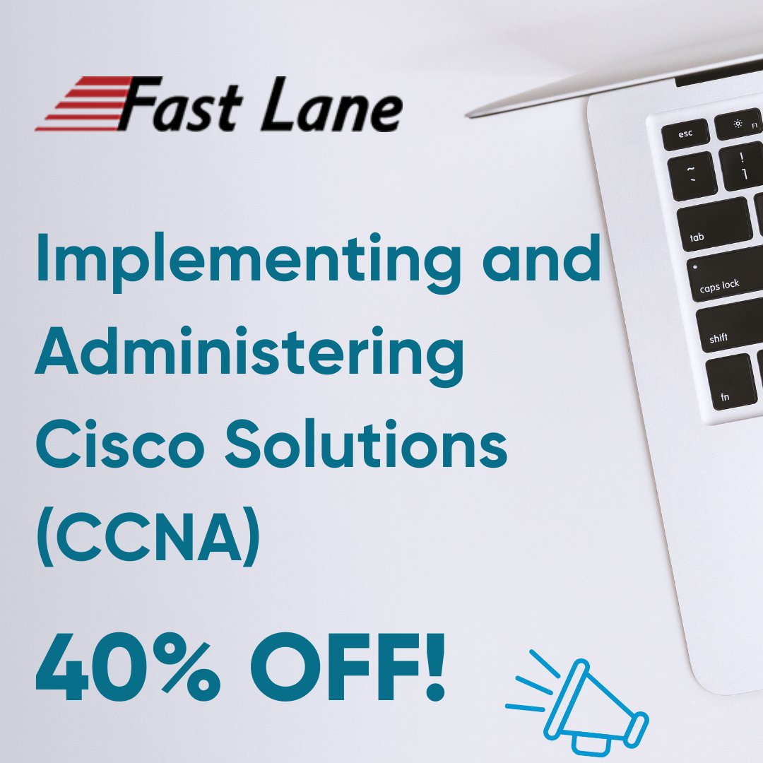 FastLaneUS's tweet photo. Join us on the 23rd for the Cisco Implementing and Administering Solutions (CCNA) v1.0 course with a 40% OFF using the code CCNA40. Destined for all IT careers, this course is a combination of lecture and hands-on labs, seats are limited: https://t.co/TDK17X1icH https://t.co/NvN0vtegMS